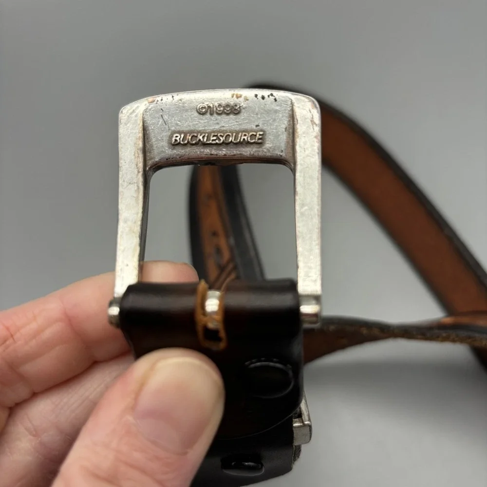 1998 Vintage Buckle Source Brown Leather Belt‎ 38 Inches Western Wear USA
